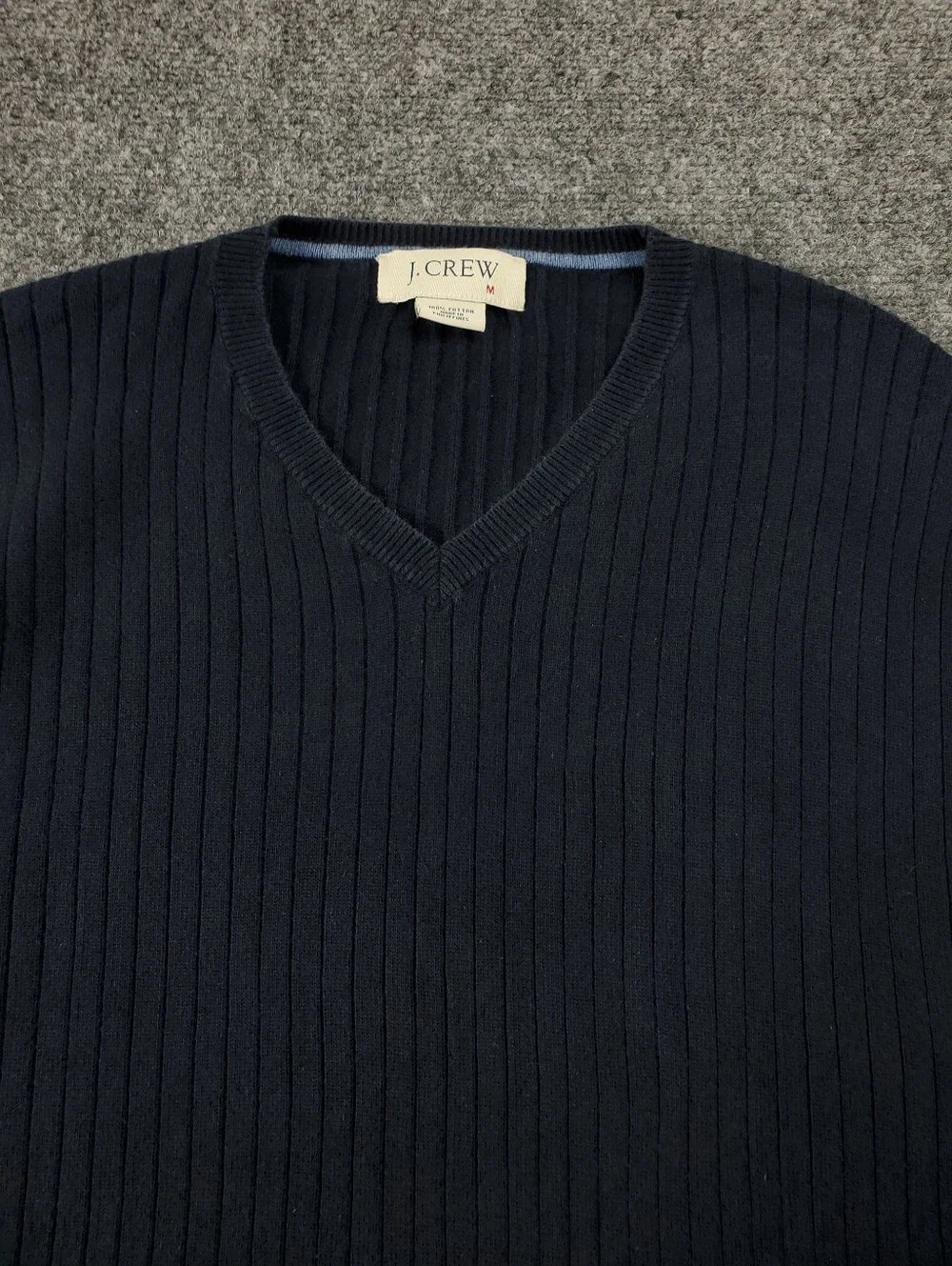 Vintage 90s J Crew Ribbed V Neck Sweater Medium Navy Pullover Ribbed Knit Preppy